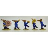 Royal Doulton set of Bunnykins figures The Blue Oompah band: Royal Doulton Bunnykins blue band