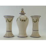 19th century Salt Glazed garniture of Vases: 19th century salt glazed pair vases and jar & cover