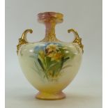 Doulton Burslem Vase: Doulton Burslem two handled vase decorated with Roses & Daffodils by C Hart,