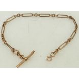 9ct Rose coloured metal Watch Chain: 19th century Rose gold coloured metal chain marked 9c in