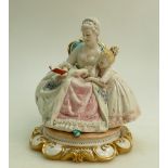 Capo Di Monte figurine of a Mother reading a book to her daughter sat in a chair: Stamped L Cazzoin