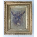 Oil painting of Donkey: Vintage oil painting on canvas of a donkey in ornate gilt frame 33cm x 24cm.