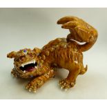 Sarreguemines French Majolica Lion Dog: Figure in classical playful pose,