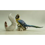 Continental Parrot figure and Lladro Cockerel: A continental figure of a parrot together with a