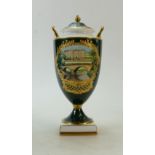 Wedgwood two handled Vase & cover: Wedgwood two handled vase & cover "Chatsworth House" hand