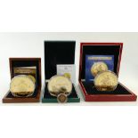 3 x large 88 mm 24ct gold plated Medallions: Three cased gilt medallions all with COA's - Titanic