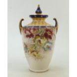 Doulton Burslem hand painted Vase & cover: 19th Century Doulton Burslem hand painted floral two