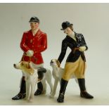 Royal Crown Derby pair of character figures of Huntsman and Huntslady: Royal Crown Derby scarce