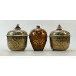 Islamic style pottery: Islamic style gilded pair jar & covers (crack to lid of one) and gilded vase