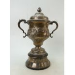 Large Embossed Silver Twin Handled Trophy: Trophy with Meir Golf Club script to central panel,