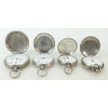 4 silver gents Full Hunter Pocket Watches: Four key wind full hunter gents pocket watches, no keys,