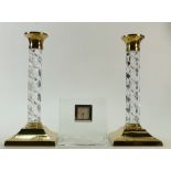 Pair of Waterford crystal candlesticks and Clock: Waterford Crystal candlesticks with gold tops and