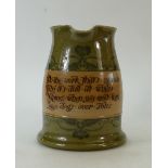 Royal Doulton Lambeth Stoneware Jug: Royal Doulton Stoneware Art Nouveau motto jug "Do the work