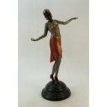 Large Art Deco style lady dancer figure: Good quality reproduction spelter Art Deco lady dancer