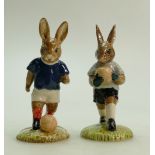 Royal Doulton pair of Bunnykins footballer figures: Royal Doulton Bunnykins footballer figures