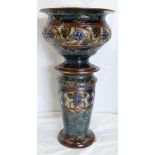 Royal Doulton Art Nouveau Stoneware Jardiniere on Stand: Royal Doulton stoneware jardiniere and