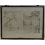 19th Century Japanese Framed Engravings: With images of Geisha in Gardens,