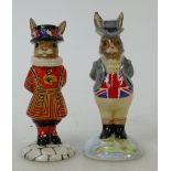 Royal Doulton Bunnykins figures Beefeater and John Bull: Beefeater DB163 boxed together with John