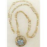 9ct gold Pendant with light blue stone & 50cm 9ct chain, 6.
