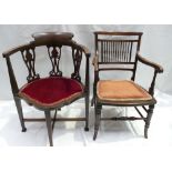Edwardian Mahogany inlaid Armchairs: Two armchairs together with a similar chair (3)