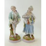 Pair of large decorative 19th century figures: Continental large pair of glazed figurines,