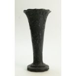 A Victorian Wedgwood Black Basalt Trumpet Shaped Vase: Decorated with Foliage and Strapwork.