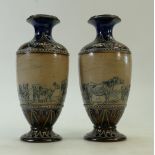 Doulton pair of Lambeth Stoneware Vases by Hannah Barlow: Doulton Lambeth pair of Stoneware vases