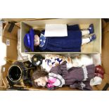 A mixed collection of items to include: porcelain dolls, Davenport type tea pot,