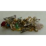 A collection of vintage costume jewellery: including 9ct gold necklace, 2 grams.