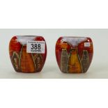 A Pair of Anita Harris Potteries Past Mini Purse Kiln Vases: A Pair of Anitia Harris Potteries