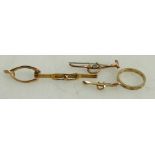 Gold coloured metal brooches & ring: Four gold coloured metal brooches,