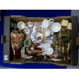 A mixed collection of items to include: Brass Horses, Commemorative cups,