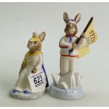 Royal Doulton bunnykins figures: Brittania DB129 and England Athlete DB216,