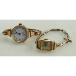 18ct gold ladies Bucherer watch & 1 other 9ct: 18ct gold ladies Bucherer watch in ticking order & a