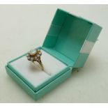 9ct gold ring set with 11 opals, ring size p/q, 3 grams.