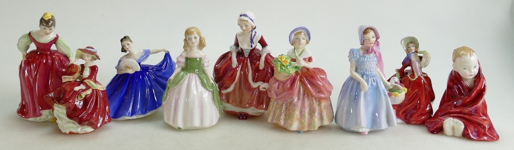 A collection of Royal Doulton small Children figures: 2 factory seconds noted (9)