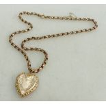 9ct rose Victorian gold necklace and heart pendant, 21.8 grams.