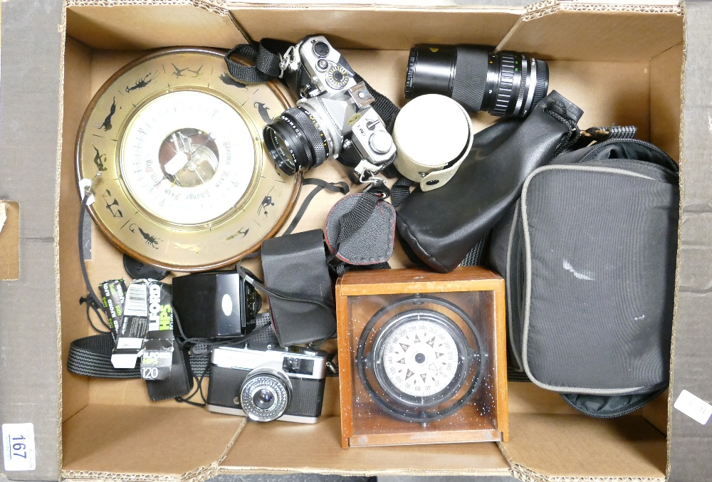 A mixed collection of items to include: Olympus OM-1 35mm camera, 28,50mm & 75-150mm lens,