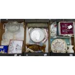 Mixed collection of items to include: Art Deco Glass Dressing table set, silver plated dishes,