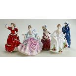 Royal Doulton Lady Figures: Rebecca HN2805, Christmas Morn HN1922, Country Rose HN3221,