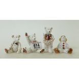 Royal Crown Derby paperweight bears & seated clown(4)