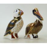 Royal Crown Derby paperweights Puffin & Brown Pelican(2)