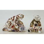 Royal Crown Derby Bengal Tiger Cub: together with seated Bear(2)