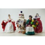 Royal Doulton character figure The Old Balloon seller HN1315 (seconds) together with Coalport Lady