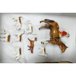 Beswick Hunting set: Beswick Huntsman on horse with fox and foxhounds.