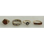 9ct gold ladies dress rings: A collection of 9ct rings including 9ct and silver eternity ring and