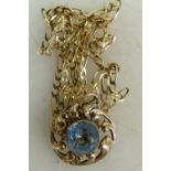 9ct gold chain & gilt pendant: 9ct chain 50cm, 2.