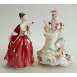 Royal Doulton Lady Figures: Rose HN3709 and Flower of Love HN3970(2)