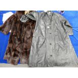 James Smith Branded Fur full length coat: together with similar leather item (2)