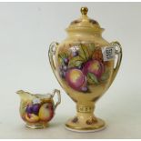 Aynsley Orchard Gold items: Aynsley two handled vase & cover signed by Jones and cream jug by Brunt,